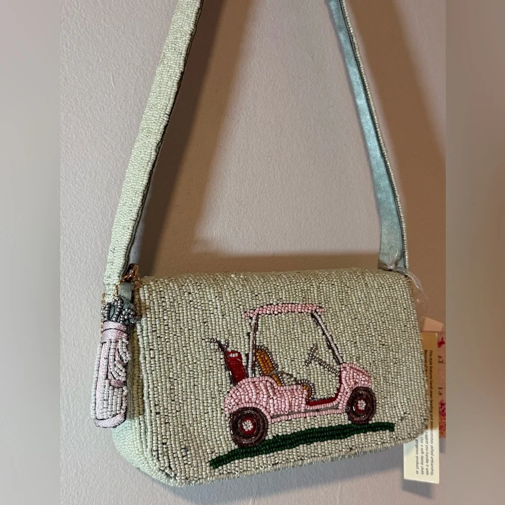 Pink Golf Cart Beaded Shoulder Bag - Picture 6 of 6